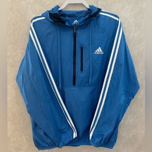 Adidas Mens Windbreaker Half Zip Pullover - Blue - Large - Climaproof
